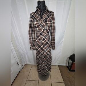 Zara Brown Plaid Long Sleeve Dress